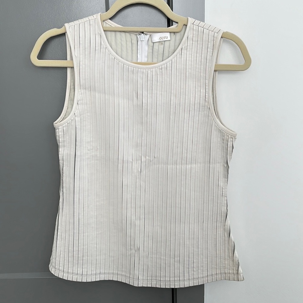 Ecru Leather Sleeveless Top